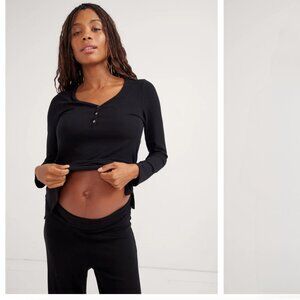 Hatch Maternity The Softest Rib Nursing Henley (Black, Altered)